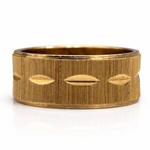 Vintage Textured Brass Band Ring Geometric Unisex Size 11